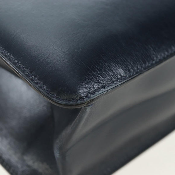 HERMES Sandrine Shoulder Bag Leather Navy Gold Auth 190310M