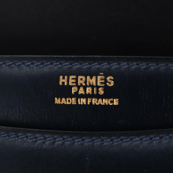HERMES Sandrine Shoulder Bag Leather Navy Gold Auth 190310M