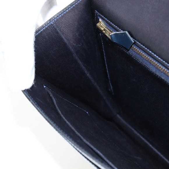 HERMES Sandrine Shoulder Bag Leather Navy Gold Auth 190310M