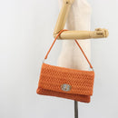 Miu Miu Matelasse Shoulder Bag Leather Orange Silver Auth 190312M-26