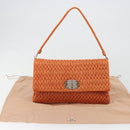 Miu Miu Matelasse Shoulder Bag Leather Orange Silver Auth 190312M-12