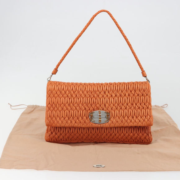 Miu Miu Matelasse Shoulder Bag Leather Orange Silver Auth 190312M