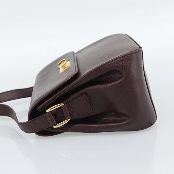 GUCCI Shoulder Bag Leather Bordeaux Gold Auth 190318