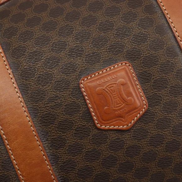 CELINE Macadam Canvas Boston Bag PVC Leather Brown Gold Auth 190319