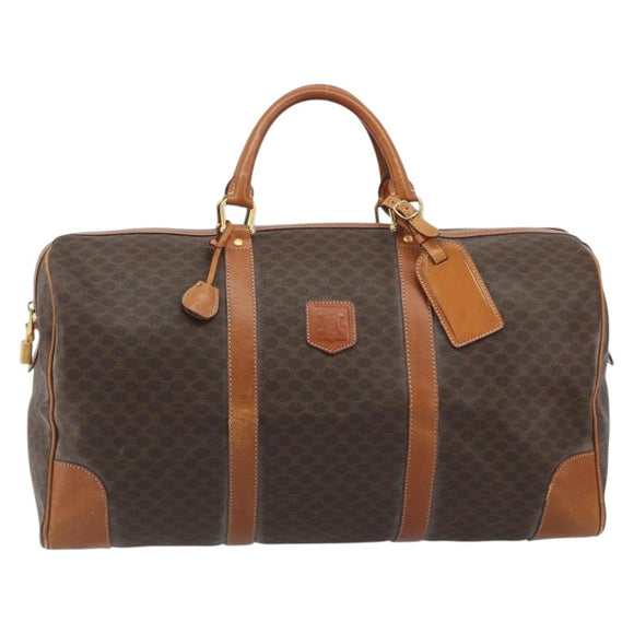 CELINE Macadam Canvas Boston Bag PVC Leather Brown Gold Auth 190319