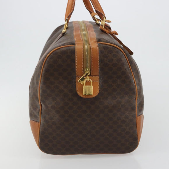 CELINE Macadam Canvas Boston Bag PVC Leather Brown Gold Auth 190319