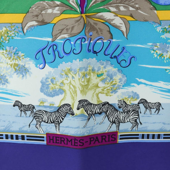 HERMES Carre 90 Scarf ”TROPIQUES” Silk Blue Auth 190320M