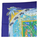 HERMES Carre 90 Scarf ”TROPIQUES” Silk Blue Auth 190320M-2
