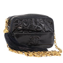 CHANEL Matelasse Chain Shoulder Bag Patent Leather Black Gold CC Auth 190323-1