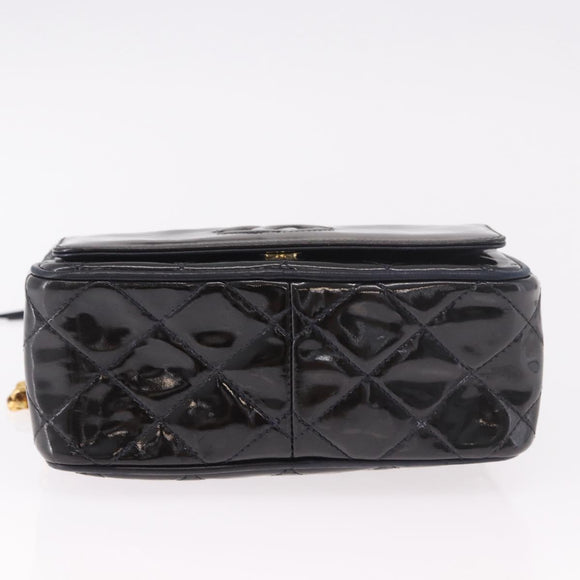 CHANEL Matelasse Chain Shoulder Bag Patent Leather Black Gold CC Auth 190323