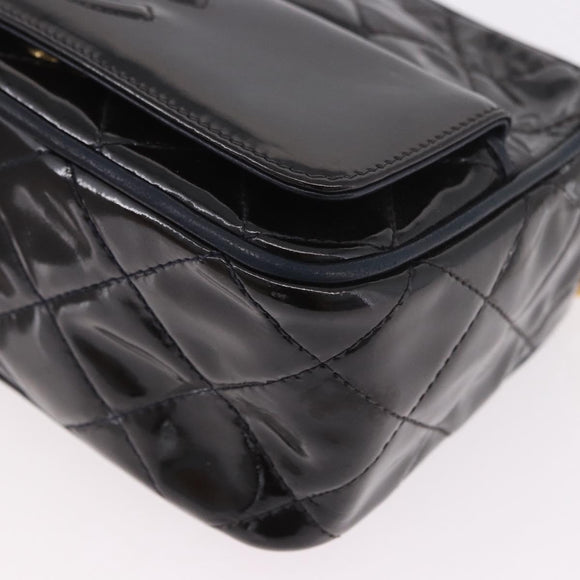 CHANEL Matelasse Chain Shoulder Bag Patent Leather Black Gold CC Auth 190323