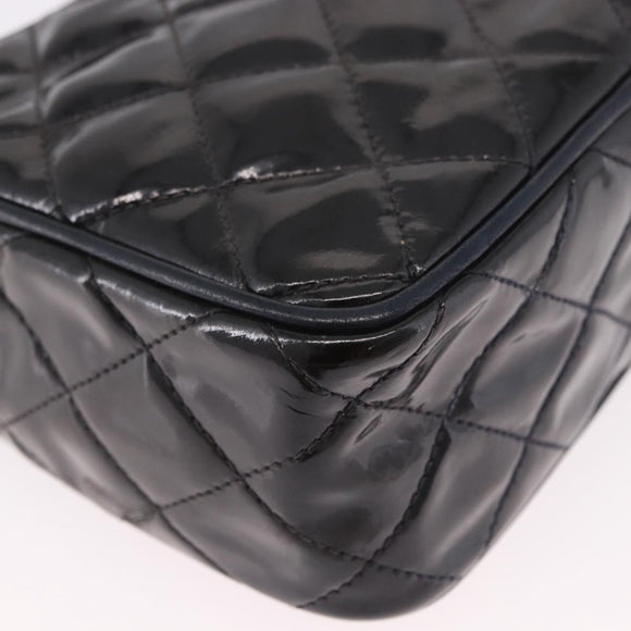 CHANEL Matelasse Chain Shoulder Bag Patent Leather Black Gold CC Auth 190323