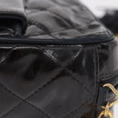 CHANEL Matelasse Chain Shoulder Bag Patent Leather Black Gold CC Auth 190323-4
