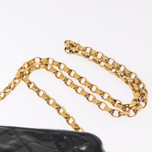 CHANEL Matelasse Chain Shoulder Bag Patent Leather Black Gold CC Auth 190323