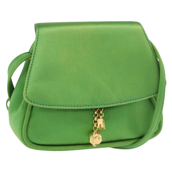 CELINE Shoulder Bag Satin Green Gold Auth 190325