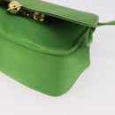 CELINE Shoulder Bag Satin Green Gold Auth 190325-11