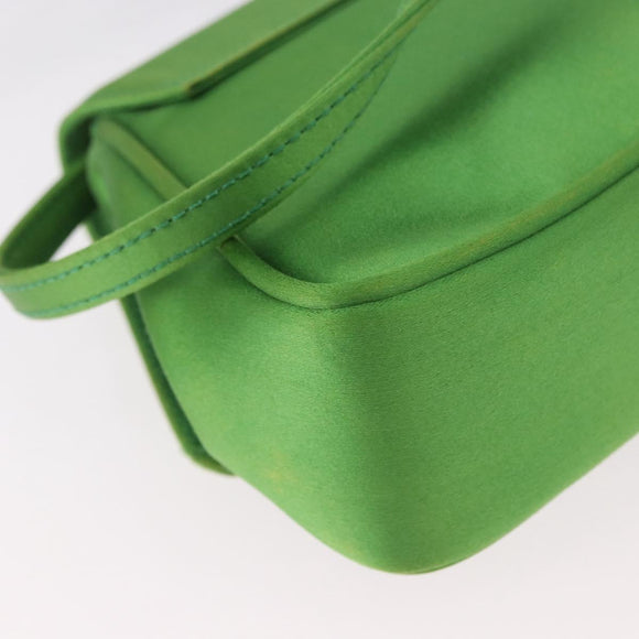 CELINE Shoulder Bag Satin Green Gold Auth 190325
