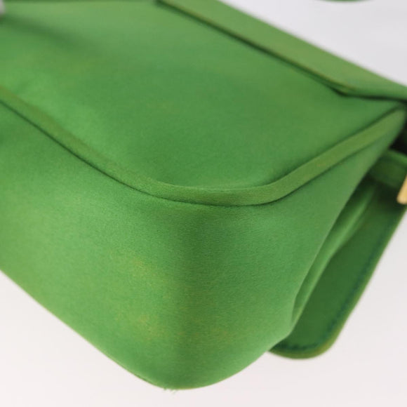 CELINE Shoulder Bag Satin Green Gold Auth 190325