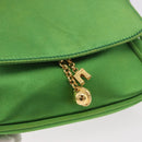 CELINE Shoulder Bag Satin Green Gold Auth 190325-14