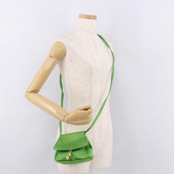 CELINE Shoulder Bag Satin Green Gold Auth 190325