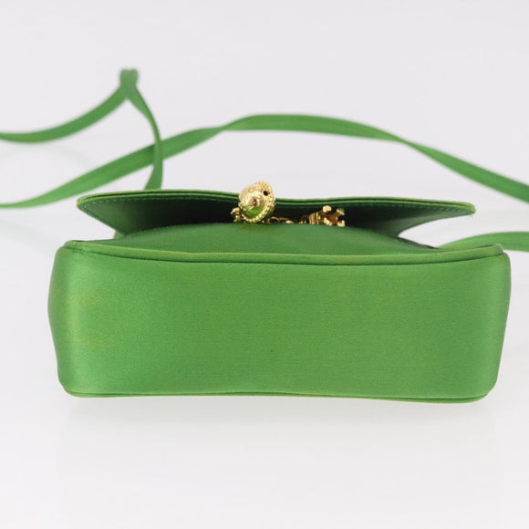 CELINE Shoulder Bag Satin Green Gold Auth 190325