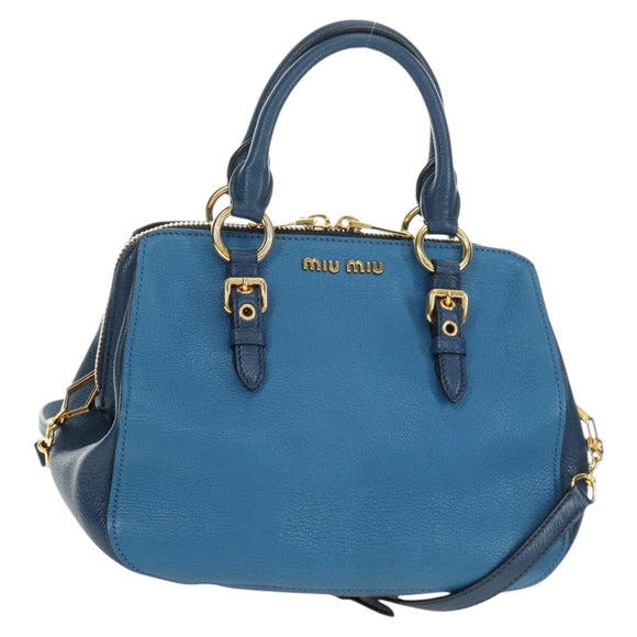 Miu Miu Hand Bag Leather 2way Blue Gold Auth 190326M