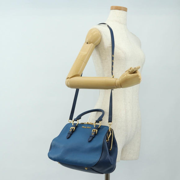 Miu Miu Hand Bag Leather 2way Blue Gold Auth 190326M