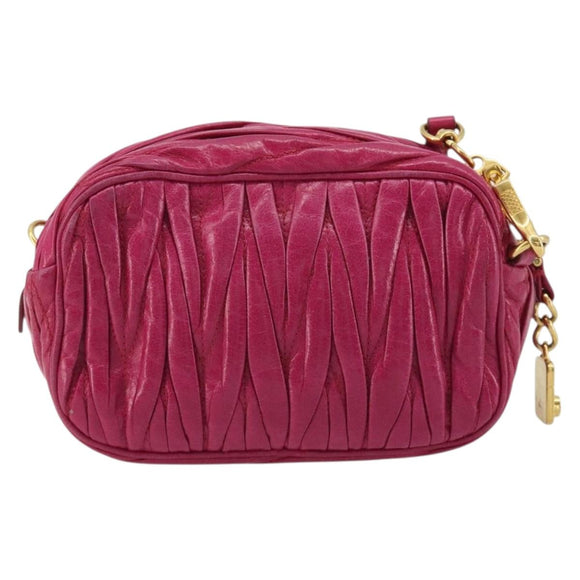 Miu Miu Matelasse Shoulder Bag Leather Pink Gold Auth 190334A