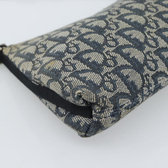 Christian Dior Trotter Canvas Accessory Pouch Navy Silver Auth 190335A