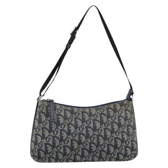 Christian Dior Trotter Canvas Accessory Pouch Navy Silver Auth 190335A