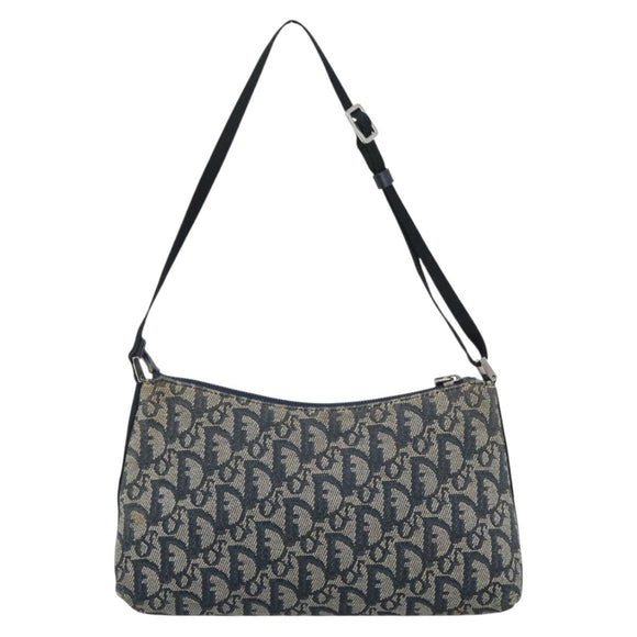 Christian Dior Trotter Canvas Accessory Pouch Navy Silver Auth 190335A