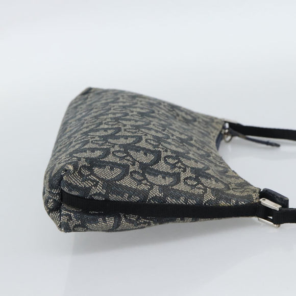 Christian Dior Trotter Canvas Accessory Pouch Navy Silver Auth 190335A