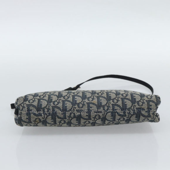 Christian Dior Trotter Canvas Accessory Pouch Navy Silver Auth 190335A