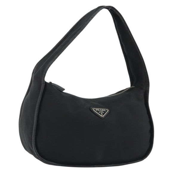 PRADA Shoulder Bag Nylon Black Silver Auth 190337A