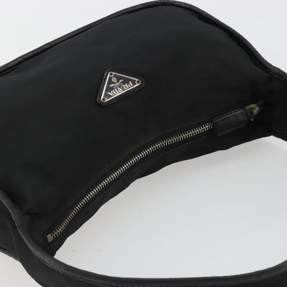 PRADA Shoulder Bag Nylon Black Silver Auth 190337A