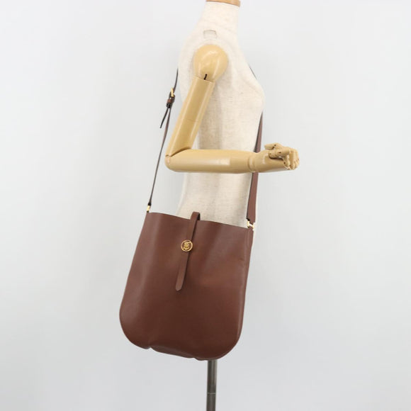 BURBERRY Shoulder Bag Leather Brown Gold Auth 190339A