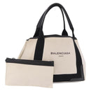 BALENCIAGA Navy Cabas M Tote Bag Canvas Leather Ivory Silver 339933 Auth 190340-1
