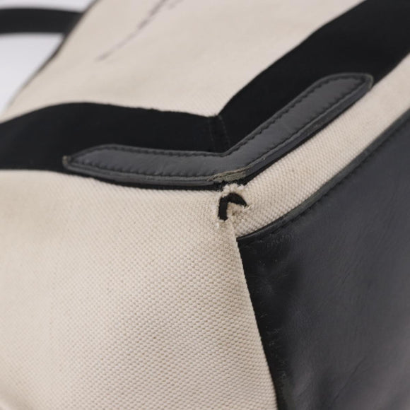 BALENCIAGA Navy Cabas M Tote Bag Canvas Leather Ivory Silver 339933 Auth 190340