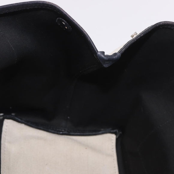 BALENCIAGA Navy Cabas M Tote Bag Canvas Leather Ivory Silver 339933 Auth 190340