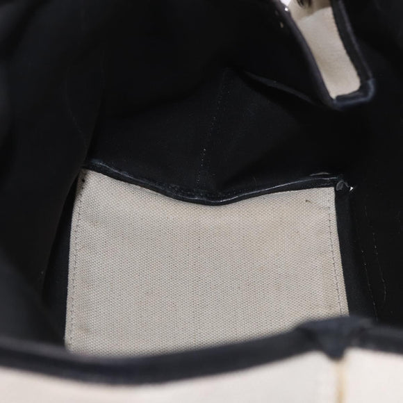 BALENCIAGA Navy Cabas M Tote Bag Canvas Leather Ivory Silver 339933 Auth 190340