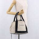 BALENCIAGA Navy Cabas M Tote Bag Canvas Leather Ivory Silver 339933 Auth 190340-22