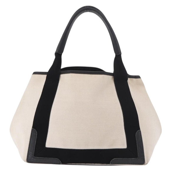 BALENCIAGA Navy Cabas M Tote Bag Canvas Leather Ivory Silver 339933 Auth 190340