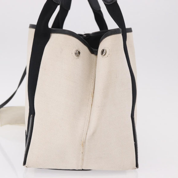 BALENCIAGA Navy Cabas M Tote Bag Canvas Leather Ivory Silver 339933 Auth 190340