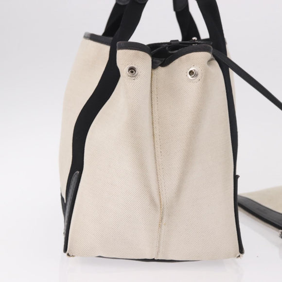 BALENCIAGA Navy Cabas M Tote Bag Canvas Leather Ivory Silver 339933 Auth 190340