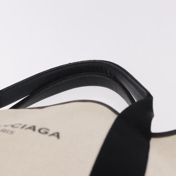 BALENCIAGA Navy Cabas M Tote Bag Canvas Leather Ivory Silver 339933 Auth 190340