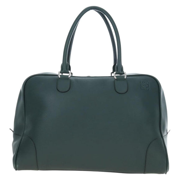 LOEWE Amazona 44 Boston Bag Leather Green Silver Auth 190342V
