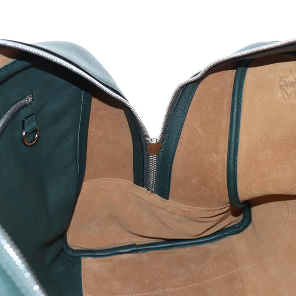 LOEWE Amazona 44 Boston Bag Leather Green Silver Auth 190342V