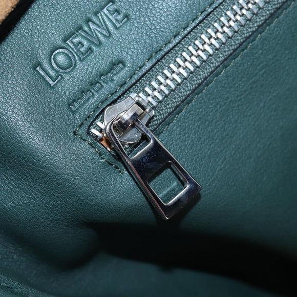 LOEWE Amazona 44 Boston Bag Leather Green Silver Auth 190342V