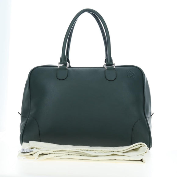 LOEWE Amazona 44 Boston Bag Leather Green Silver Auth 190342V