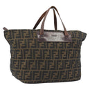 FENDI Zucca Canvas Hand Bag Black Brown Auth 190346-1